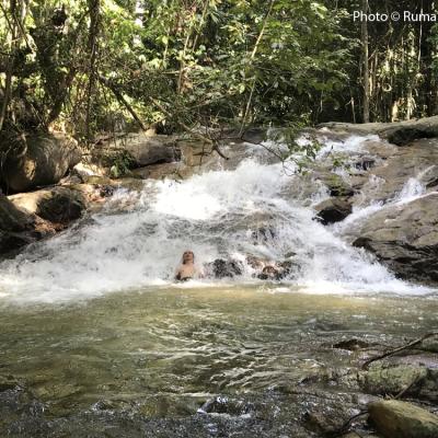 Relaxing in the cool waters of Lata Kekabu.